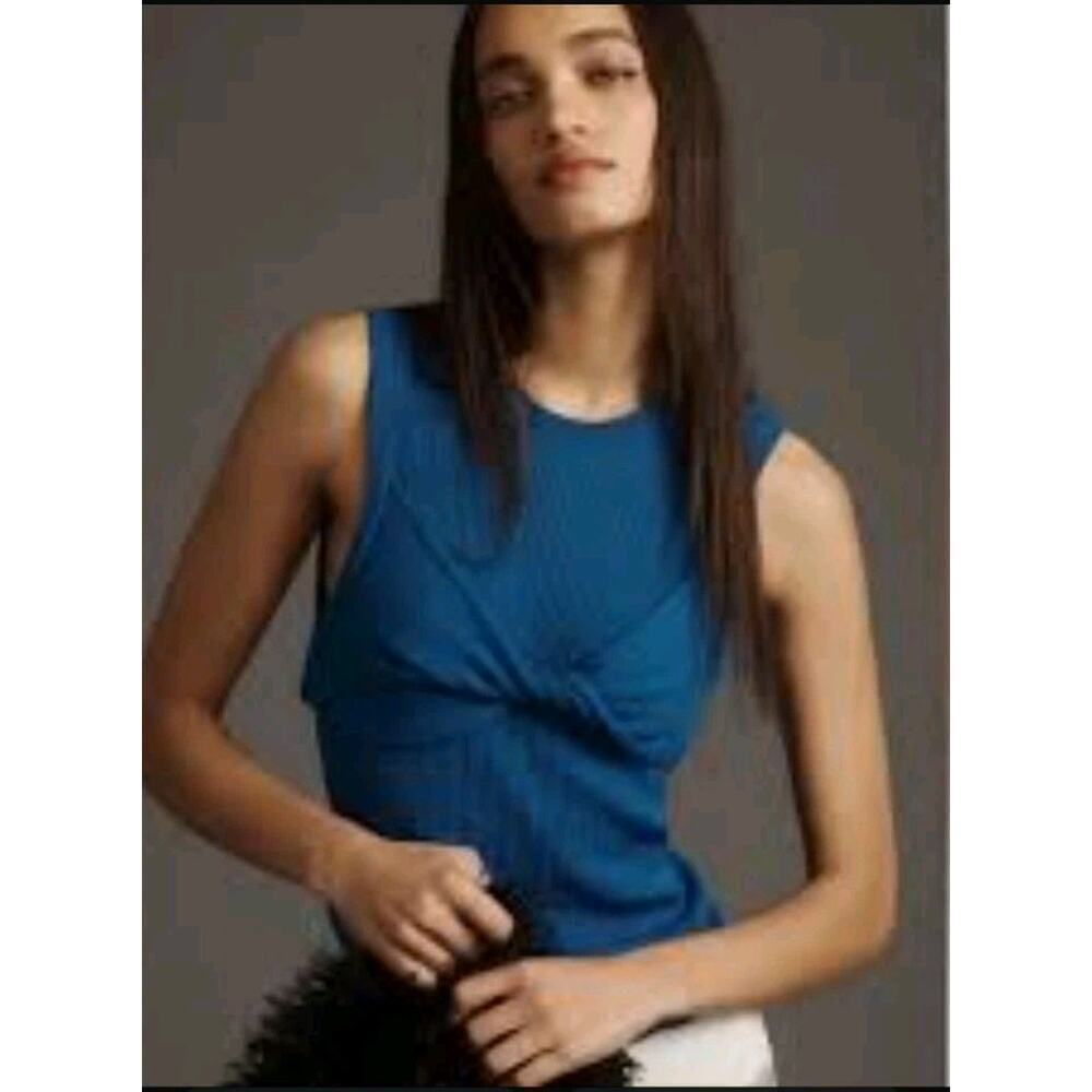 Anthropologie Pilcro Ribbed Sleeveless Top Cami Tank XS Twisted Front Old Money